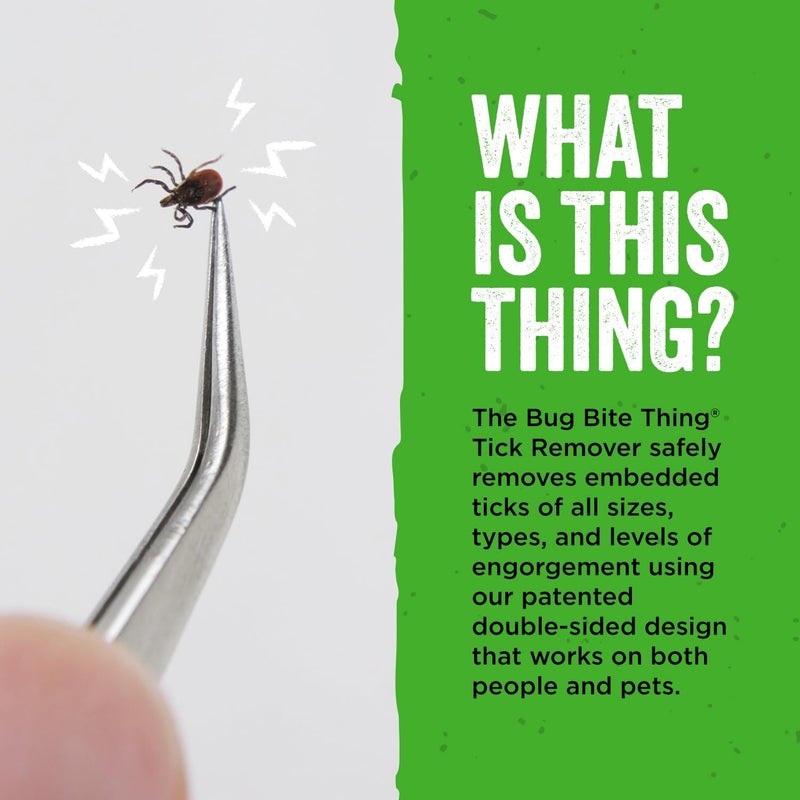 BUG BITE THING Tick Remover Tool for People & Pets, Patented Two Sided Stainless Steel Design with Fine Tipped Tweezers, Formerly Known as TickEase - Image 1